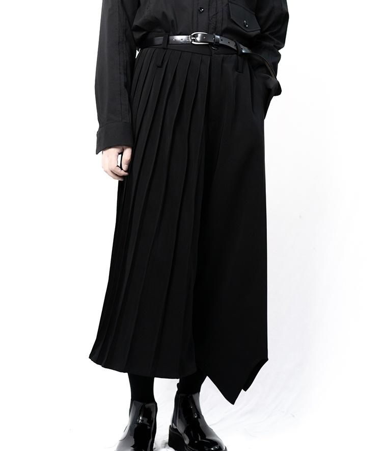 

Yamamoto style men' casual pants wide leg trousers skirt pants irregular asymmetric deconstruction dark super loose, Black