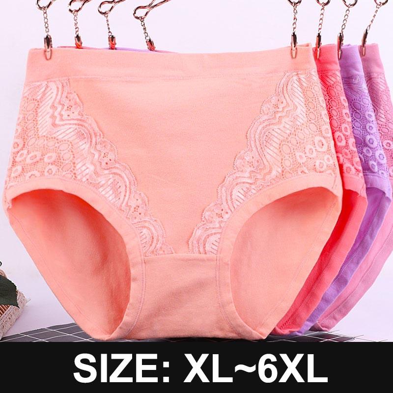 

2pcs XL~6XL Mid Waist Briefs Cotton Panties For Women Plus Size Lace Lingerie Soft Cotton Crotch Underwear Female Intimates 6634, 2pcs cherry pink