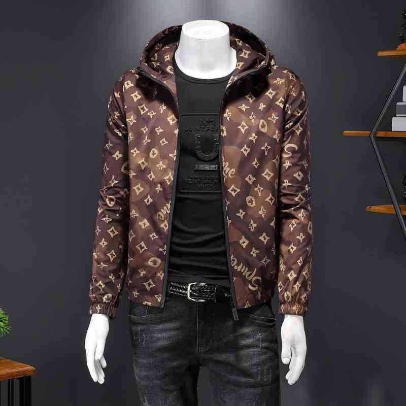 

Men's Jackets spring men's coat personalized printed hooded jacket large 7L1X, Gray