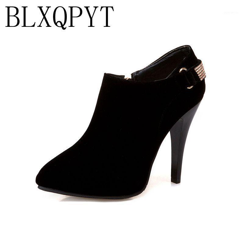 

BLXQPYT 2020 New Super Big size 33-50 Women Short ankle boots Sexy high-heel pointed toes Spring Autumn Winter shoes 2-21, Black