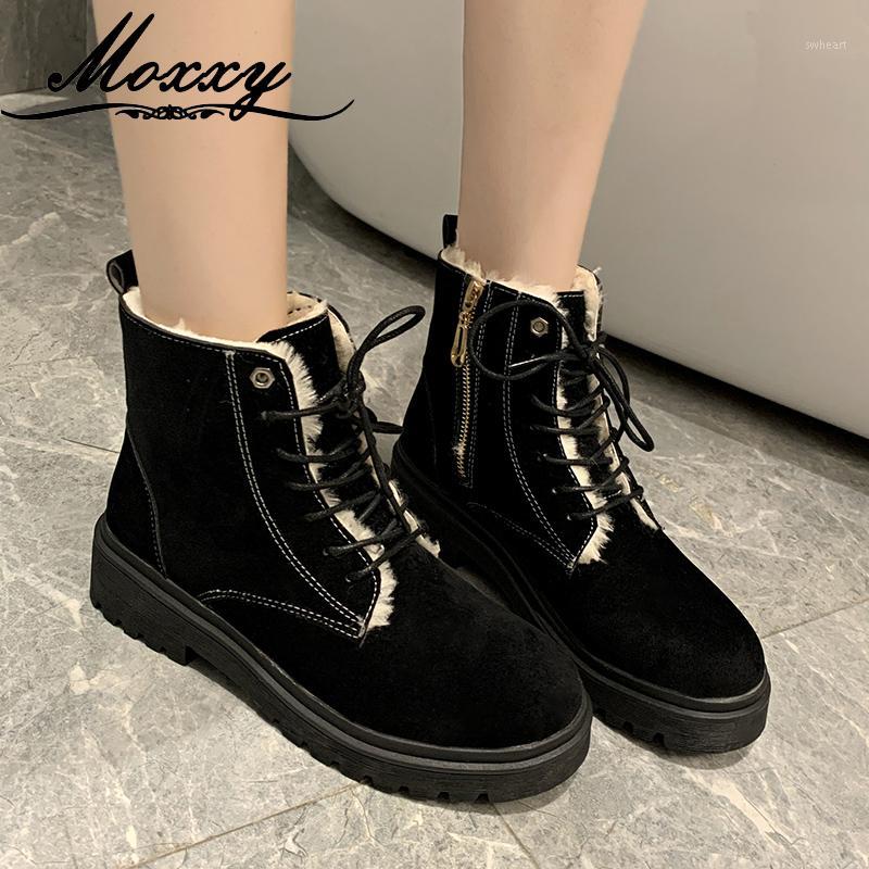 

Moxxy Winter Ankle Boots For Women Shoes 2020 New Warm Fur Platform Boots Women Black Brown Plush Combat Plus Size 35-431
