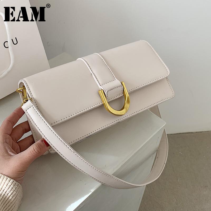 

[EAM] Women New Khaki Elegant Baguette PU Leather Flap Personality All-match Crossbody Shoulder Bag Fashion Tide 2021 18A1599, Black