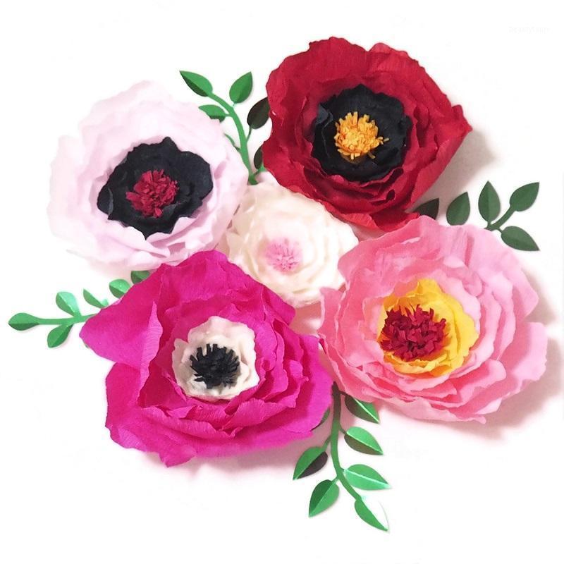 

DIY Crepe Paper Flowers Artificial Flores Artificiale 5PCS+ 4 Leaves For Wedding & Event Backdrop Baby Nursery Shower1, As picture