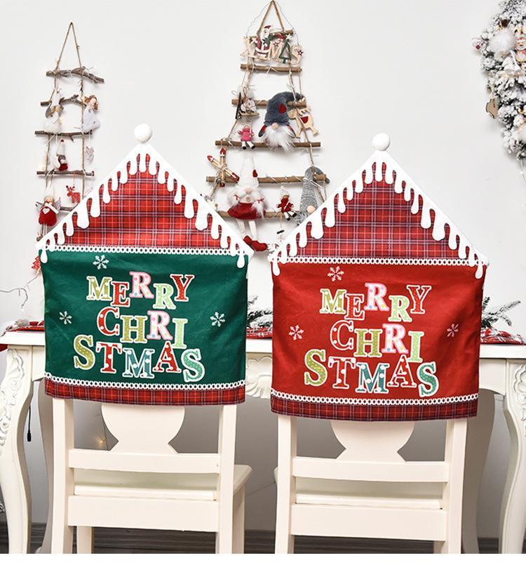 

Home Party Décor Christmas Chair Cover Cute Merry Xmas Letter Print Dining Chair Caps Slipcovers1