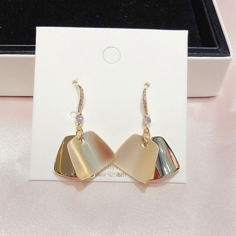 

Trendy CZ Crystal Paved Geometric Metal Dangle Earrings Matte Gold Color Women Statement Earrings Jewelry, Silver