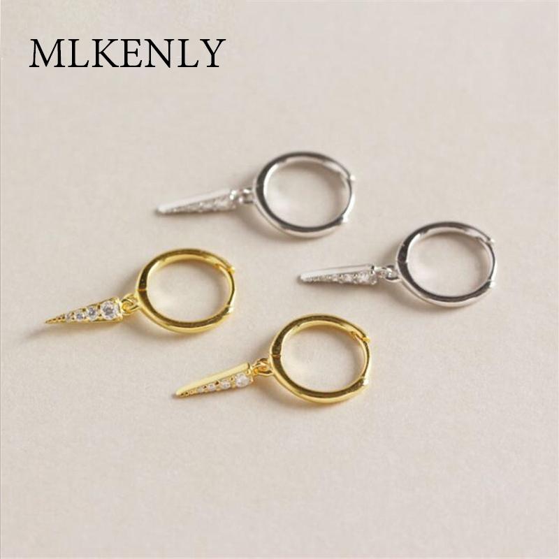 

MLKENLY Korean Simple Geometric Earring 100% Pure 925 Sterling Silver Triangle Pendant Unique Design Hoop Earrings for Women