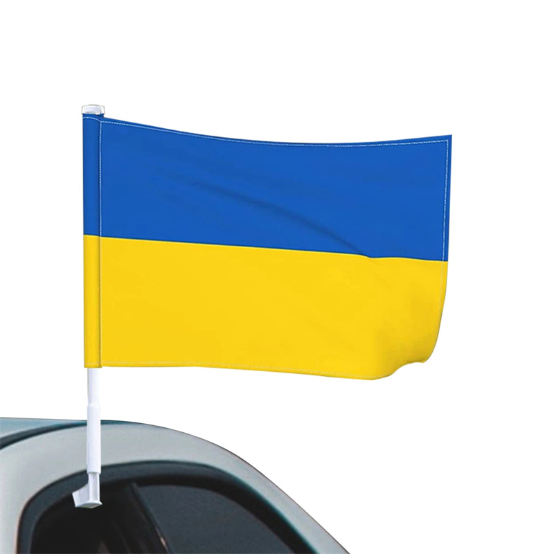 

12x18 inch (30*45cm) Car Flag Ukraine Stick F lag Polyester vehicle Decoration With White Pole Window Clip