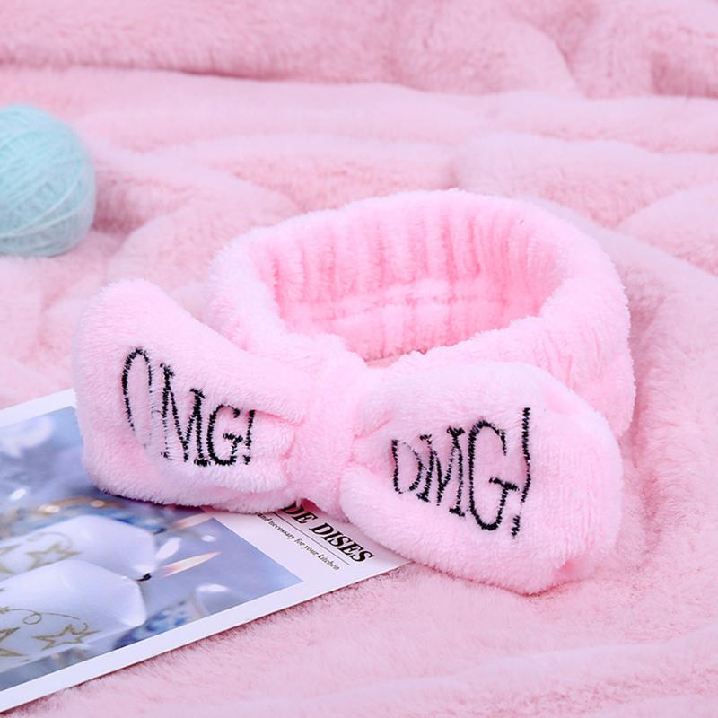 

Women Cute Elastic Bow Wash Face Fashion Soft Coral Fleece Makeup Bathing Letter Printed Hair Band