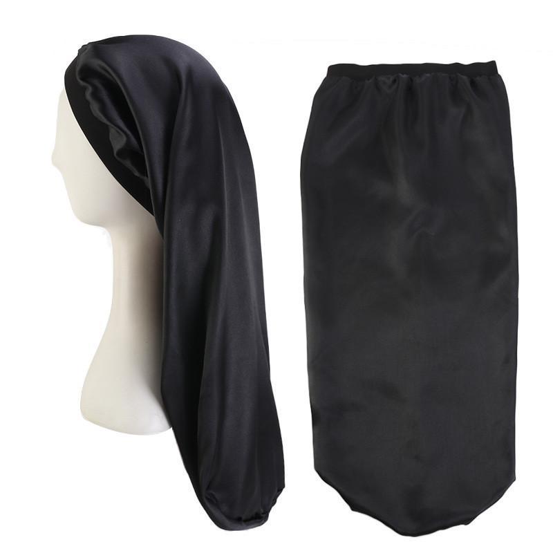 

New fashion Long Satin Bonnet Sleep Cap with high elastic hair Care Wide Band Hair Care Bonnet Nightcap for Women Men chemo Cap, Purple