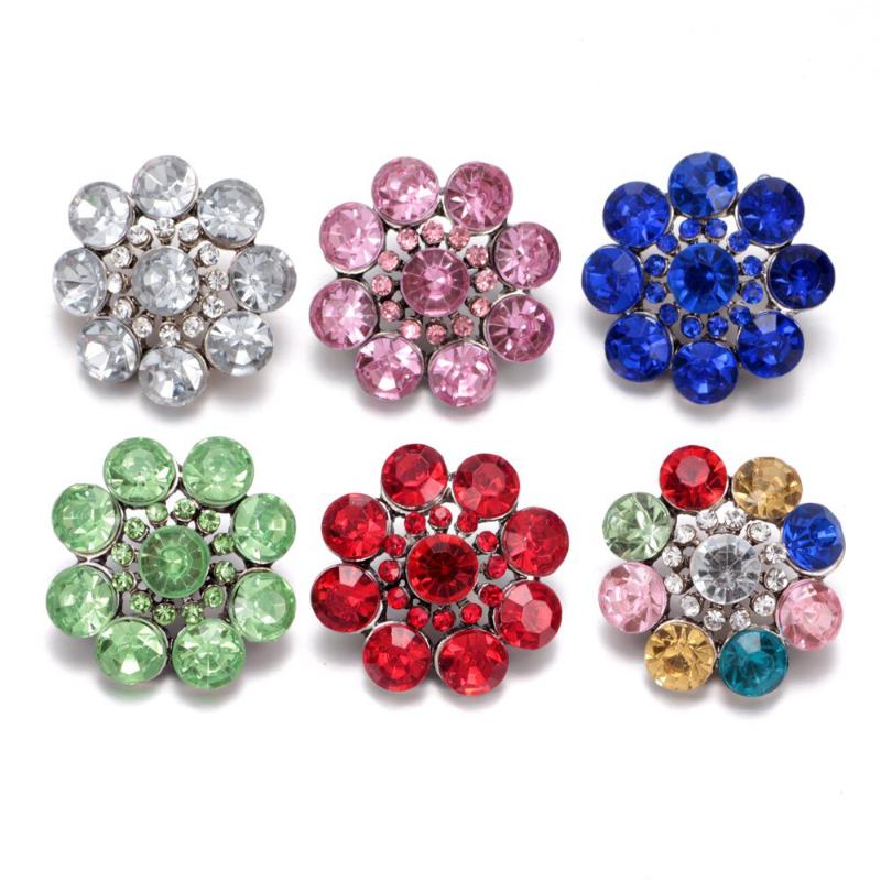 

Charm Bracelets Arrivals 6pcs/lot Rhinestone Flower Shape Metal Charms 18mm Snap Button For DIY Bracelet Snaps Jewelry KZ0349