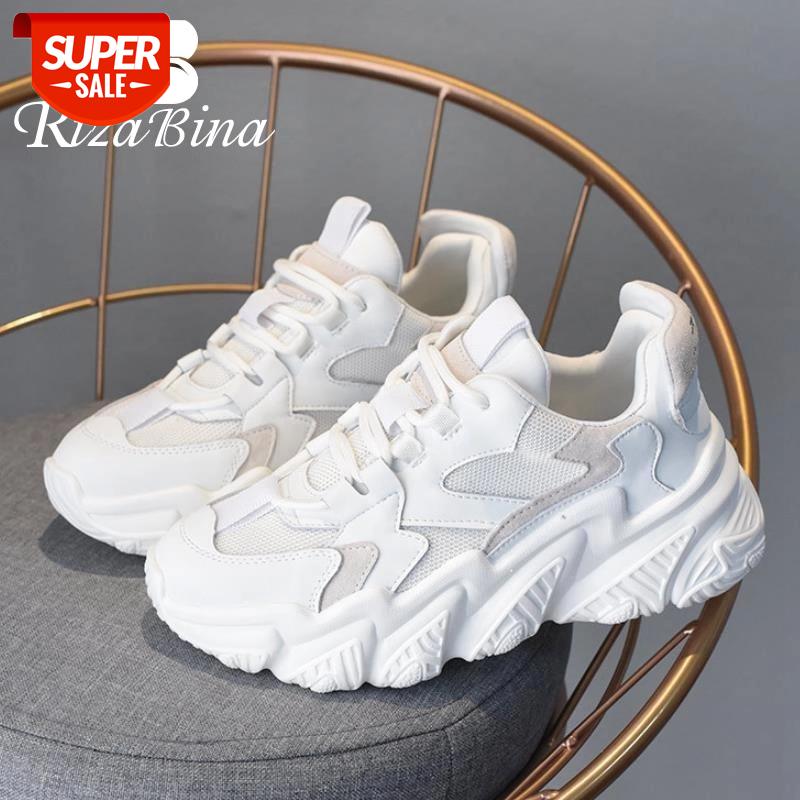 

RIZABINA Real Leather Women Sneakers Fashion Platform Thick Bottom Shoes Woman Spring Casual Daily Round Toe Footwear Size 35-39 #8W1j, Beige