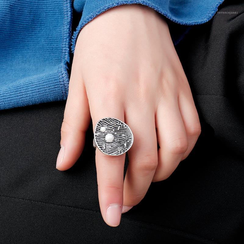 

Wedding Rings Big Punk For Women Elastic Adjustable Size Finger Ring Silver Color Geometric Engagement Pearl Fashion Jewelry Gift1