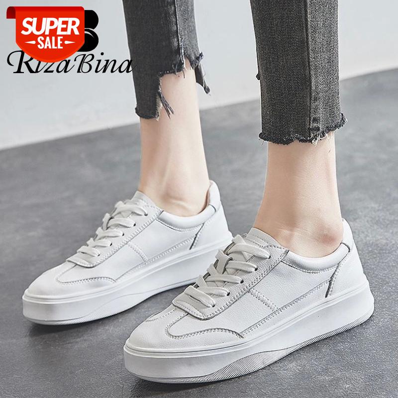 

RIZABINA Women Sneakers Real Leather Cross Strap Flats Shoes Woman Casual Daily Round Toe Lady Cross Strap Footwear Size 34-40 #w54Q, Brown