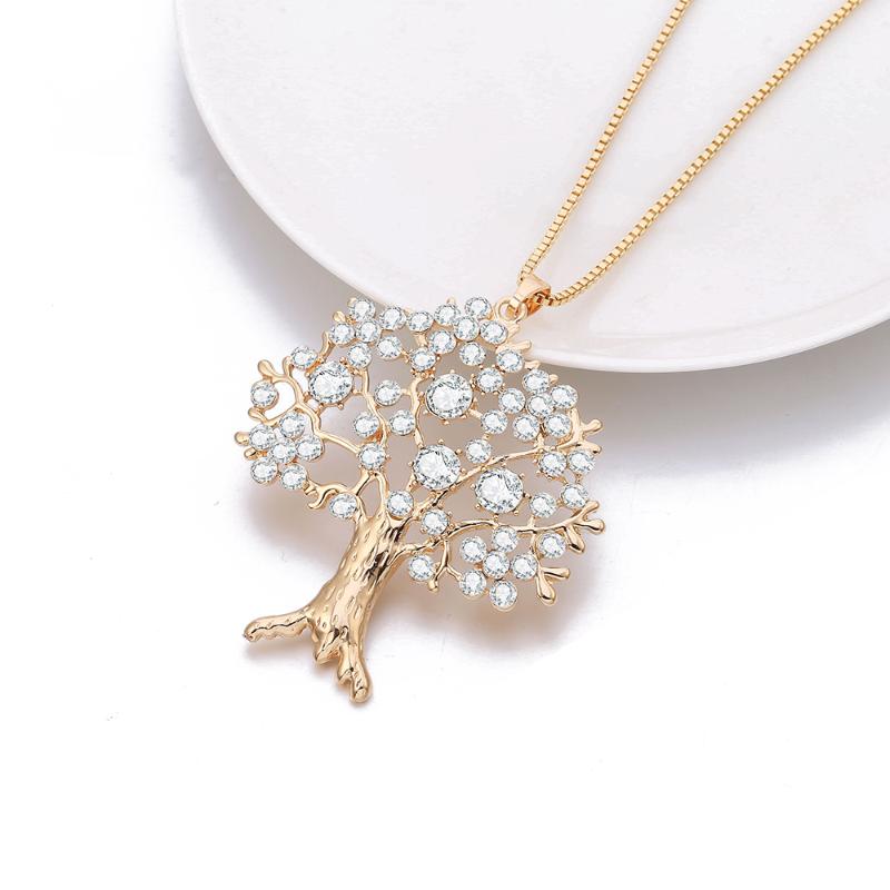 

Pendant Necklaces Full Crystal Tree Of Life Necklace For Women Trendy Gold Long Big Fashion Jewelry Moda Mujer 2021