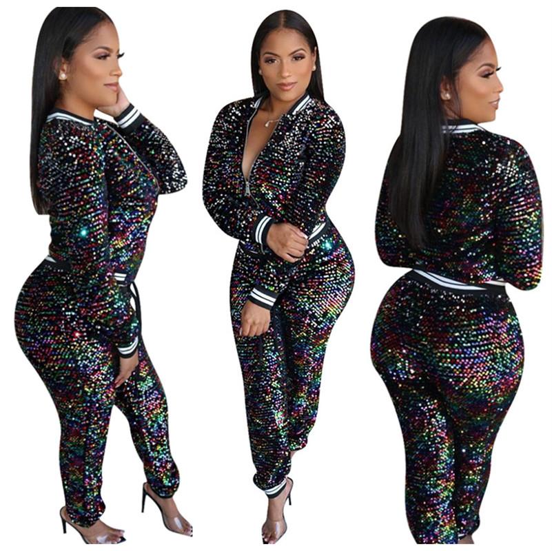 

women's tracksuits two piece set women sequins zipper and pants joggers matching fashion outfit winter clothes wholesale drop 2021, Gray