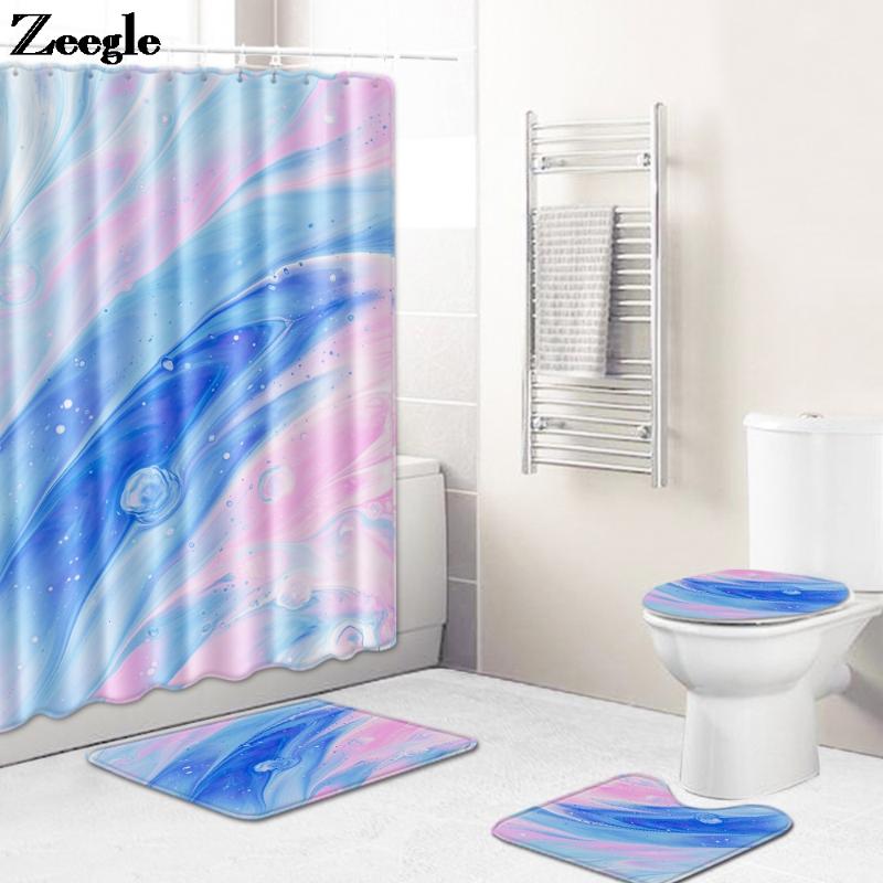 

Colorful Bath Mat and Shower Curtain Set Washable Foot Mat Anti Slip Bathroom Floor Rugs Home Decoration Toilet Seat Cover