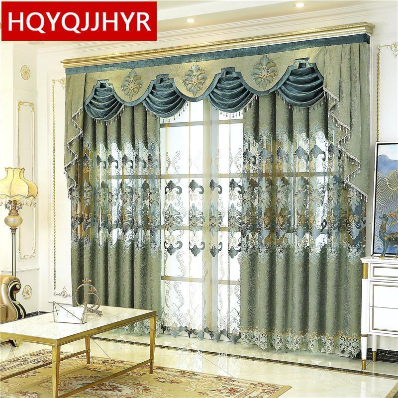 

European luxury green embroidered Window curtains for living room with high quality Voile Curtain for bedroom hotel kitchen1, Tulle