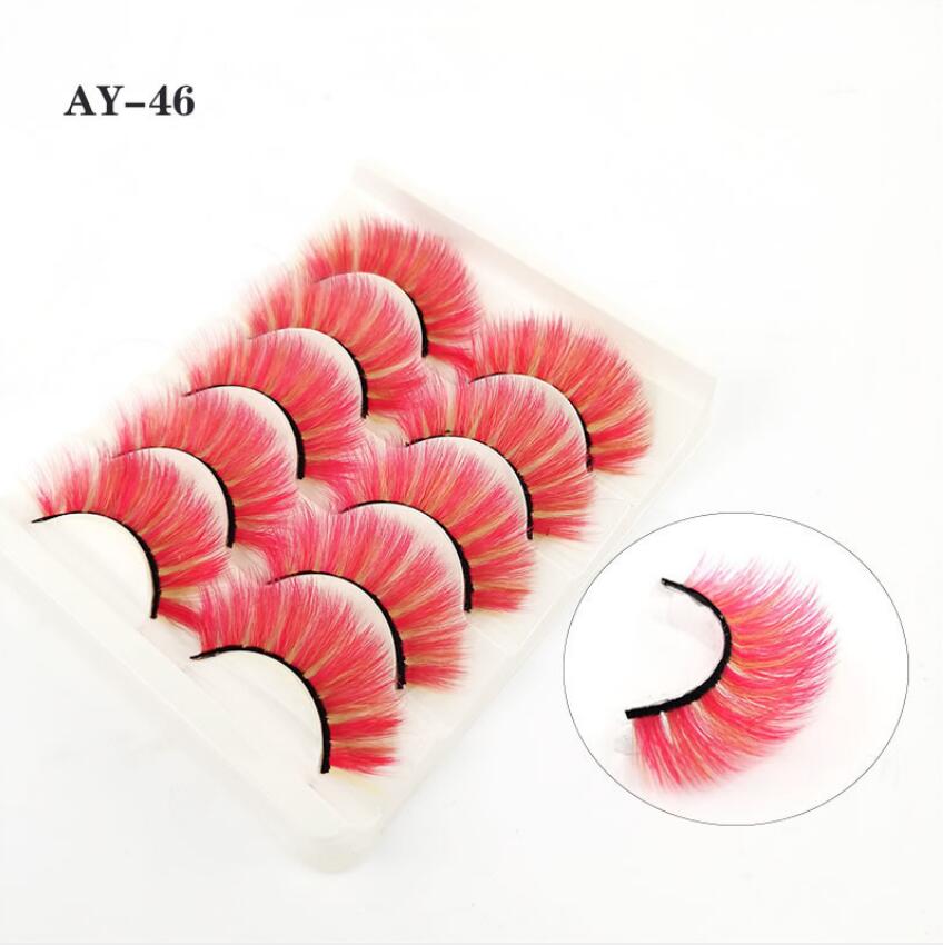 

Free Shipping Purple and Pink Color Real Mink Cosmetic Fake Colored Eyelash Party Cosplay Halloween Makeup Strip Eye lashes