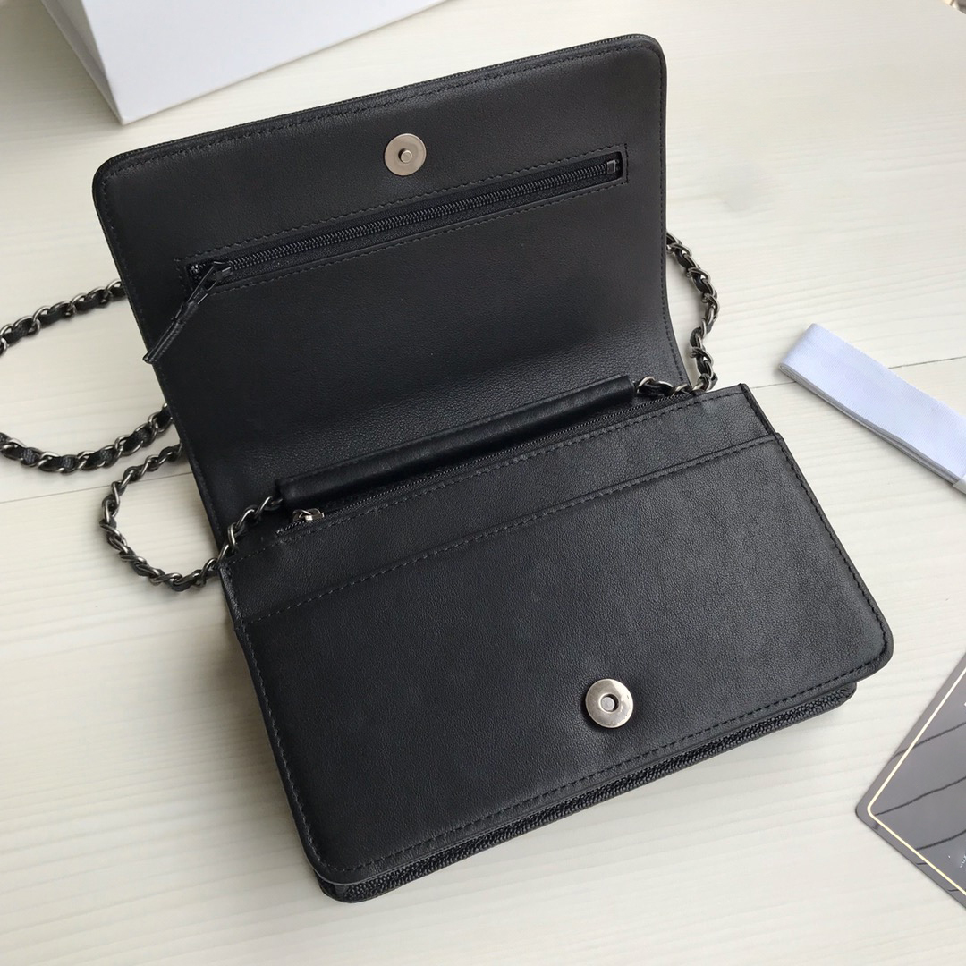 

10A classic caviar lambskin genuine leather women mini shoulder bag with box plaid handbags wallets womens cross body evening bags female purse 80287, Sheepskin black - gold hardware