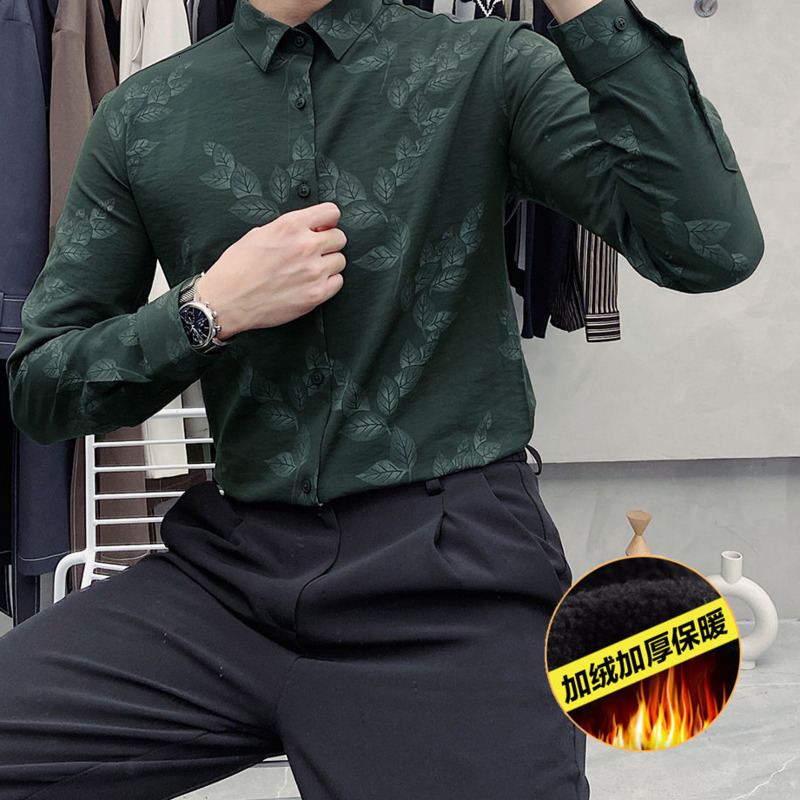 

2021 Men's Autumn New Fine Broken Long Sleeve Shirt Male Clothes YR1U, Black