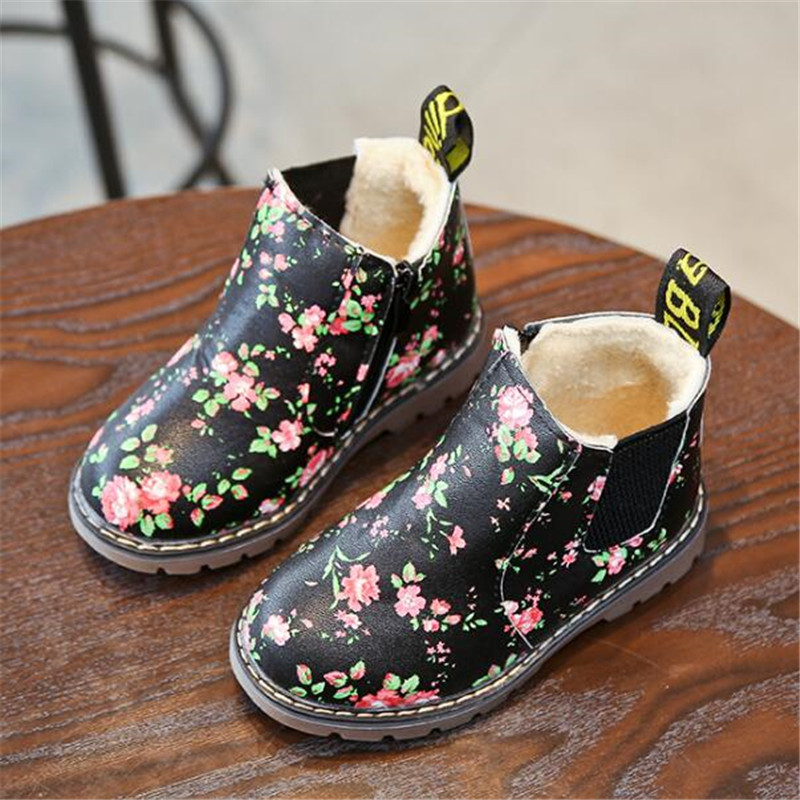 

2020 New Autumn Winter Children Boots Fashion Boys Girls Short Boots Printing Leather Boot Plus Velvet Warm Comfortable Cotton Boots, Grey winter boots