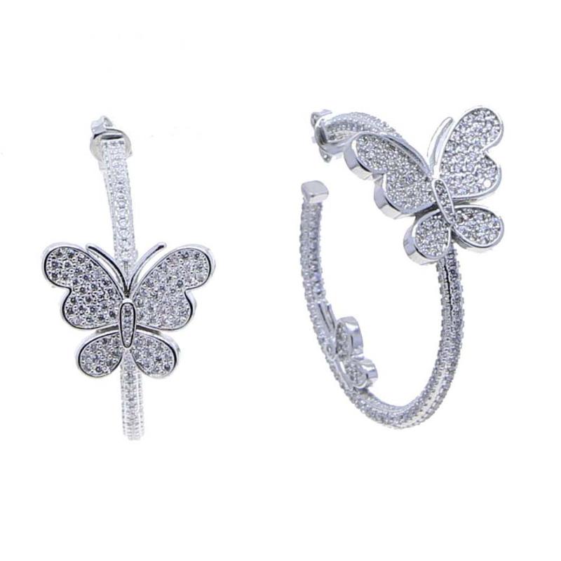 

2021 High Quality Shining Clear CZ Butterfly Hoop Earrings Korean Design Charm Medium Circle Earrings for Women Jewelry Gift