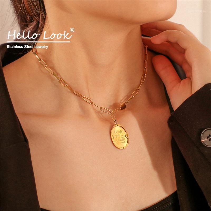 

Hellolook LOVE YOU Letter Necklaces For Women Stainless Steel Heart Gold Chain Necklace Nice Gift Girl Chains, Silver