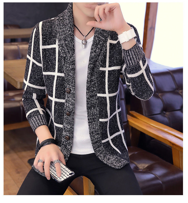 

Checker open-top men's sweater knitted thermal cap open-top men's sweater thick men's cap open-top sweater jacket winter 2020, Blue