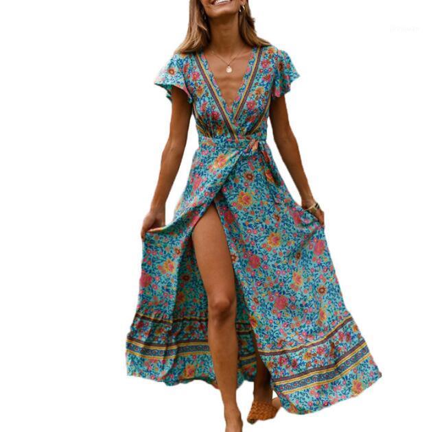 

Hot style dress summer European and American sexy V collar floral Bohemian beach dress summer dress1, Purple
