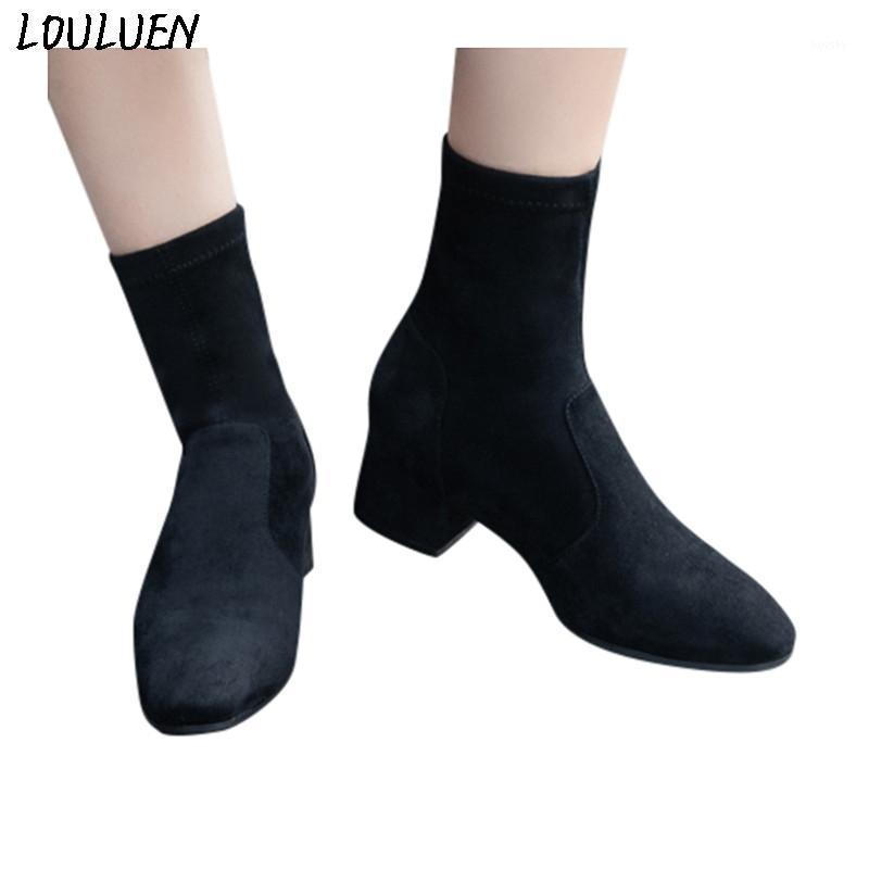 

LOULUEN 2020 Boots Retro Women's High Heel Shoe Fashion Wild Warm Solid color Boot Elastic Casual Booties Roman Laarzen Bottes #1