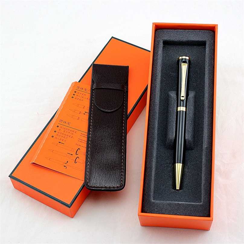 

Stationery luxury Ballpoint Pen Black Ink Medium Refill Roller Ball Pens School and Office Supplies Leather pencil bag and box 220110, Red
