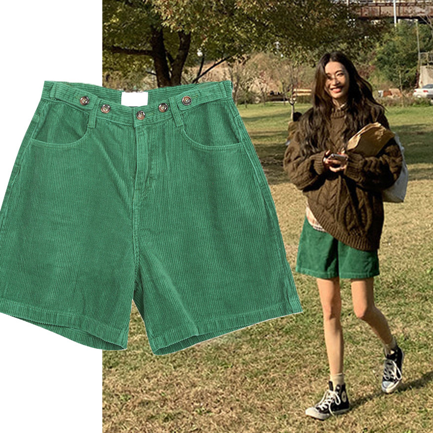 

Mulher 2021 New Verde Cales Casuais Ar Vero Outono Shorts Vintage Kpop 3tr6 HA7D, Red