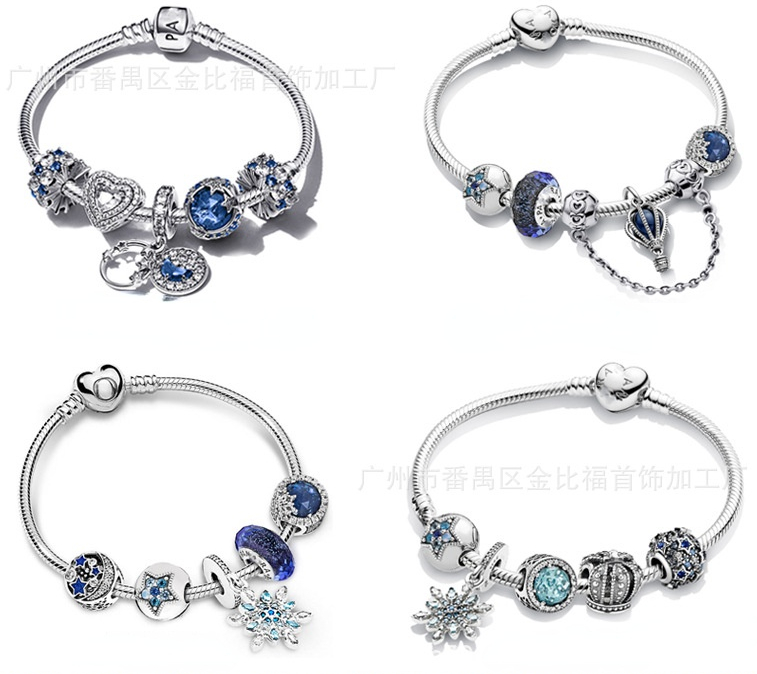 

Genuine S925 Sterling Silver Fit Pandora Galaxy Eternal Hot Chain Bracelet Set DIY Bead Love Heart Blue Crysta Charm For Bracelet DIY Beads Charms, Black