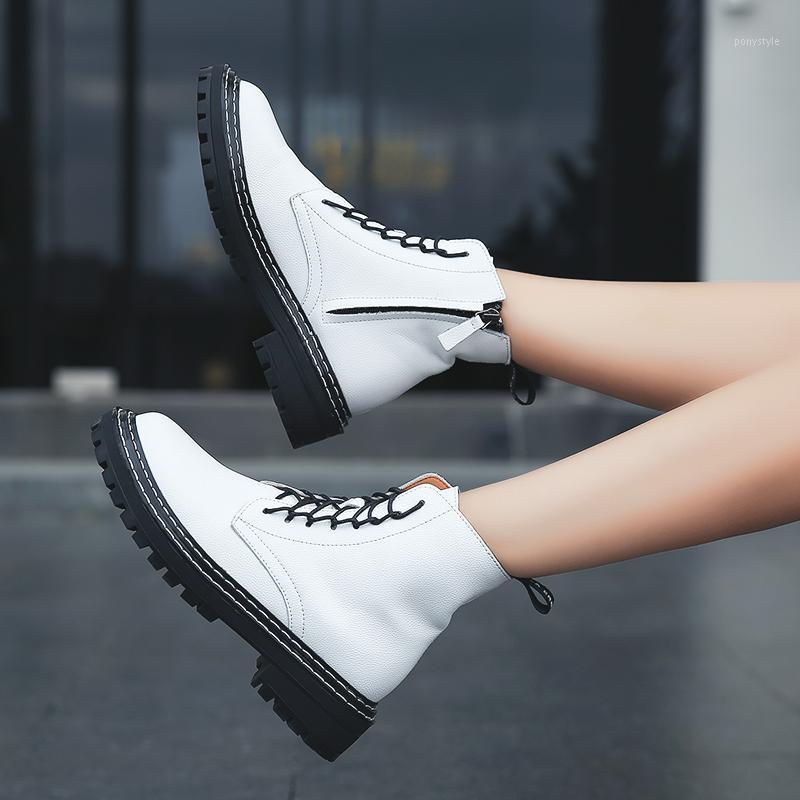 

Winter Top Quality Platform Casual Women Boots Fashion Lace-up Side Zip Brand Snow Boots Black White Horseshoe Heel Shoes mujer1