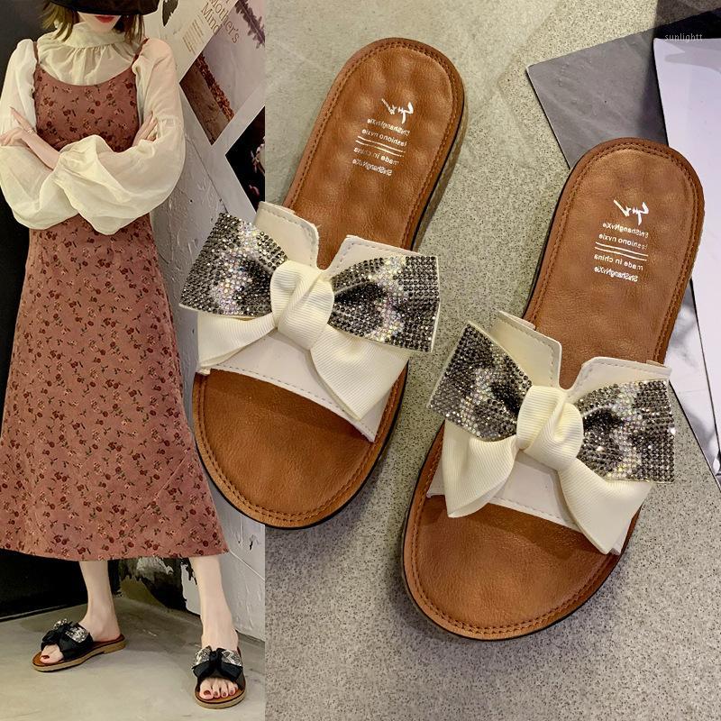 

Crystal Slippers Women's Korean-Style Lace Bow Polka Dot Slippers Casual Flat Bottom Women Shoes House Slides Women1, Beige