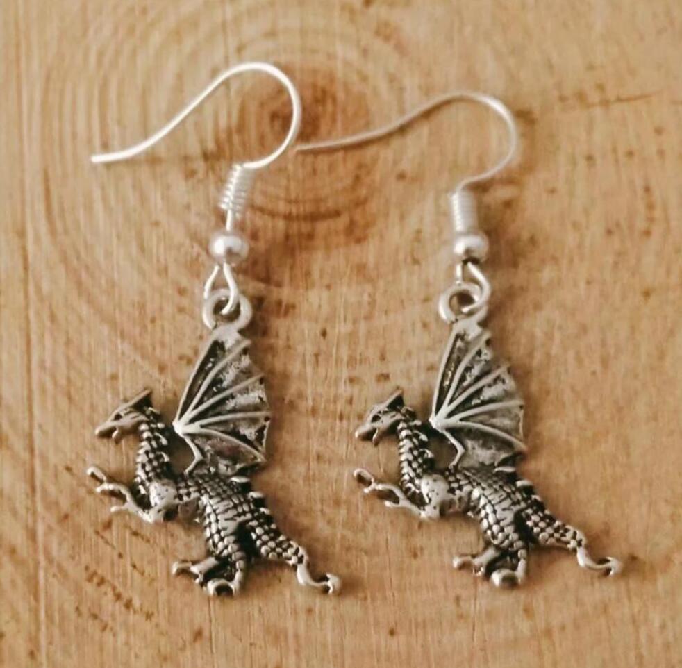 

NEW Metal Crescent Alloy Flying dragon/pterosaur/crocodile Earring Friendship Charm Drape Earring DIY Women Jewelry Gifts 236, Silver
