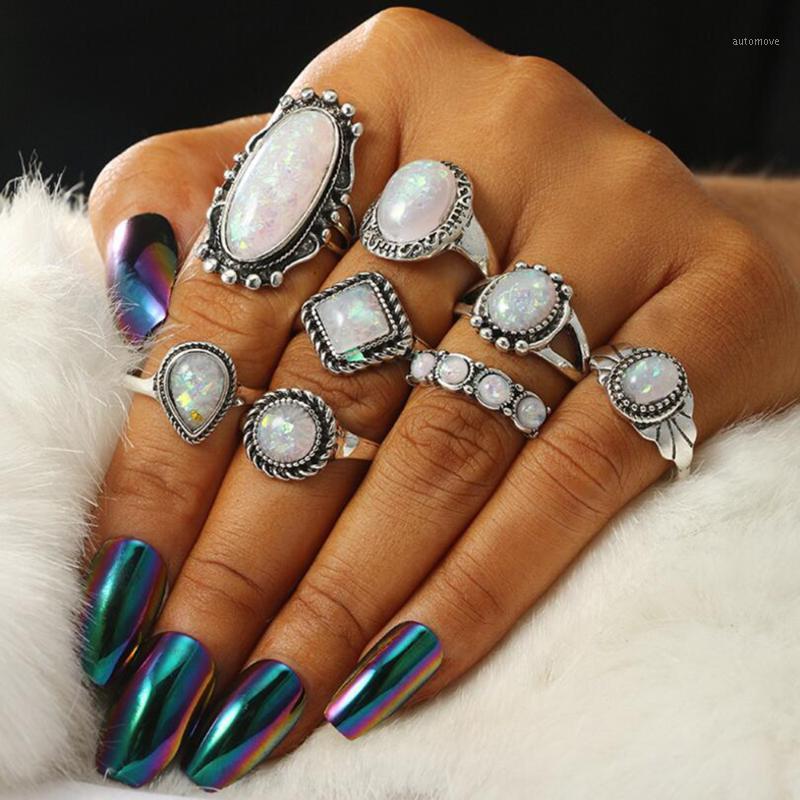 

Meyfflin New Vintage Opal Knuckle Rings Set For Women Bohemian Flower Rings Set Geometric Bague Femme Boho Finger Jewelry 4Types1