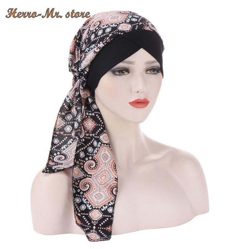 

Trendy chiffon printed flowers women inner hijabs cap muslim head scarf turban hat ready to wear ladies wrap under hijab bonnet