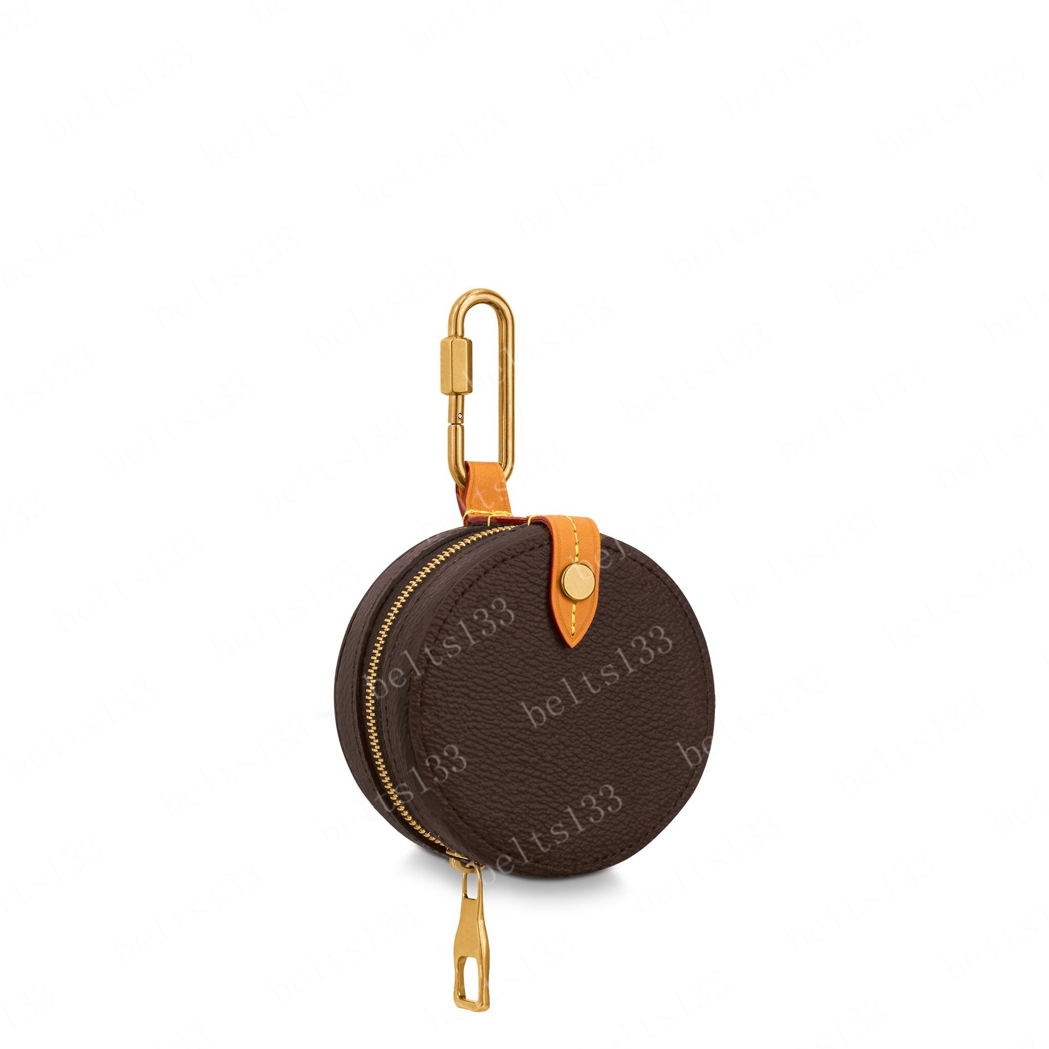 

2022 Keychains Coin Purse Round Case Women Wallet Womens Wallets Brown Flower Leather Mini 68524 With Dust Bag & Box 8x8x4cm #LRC-01