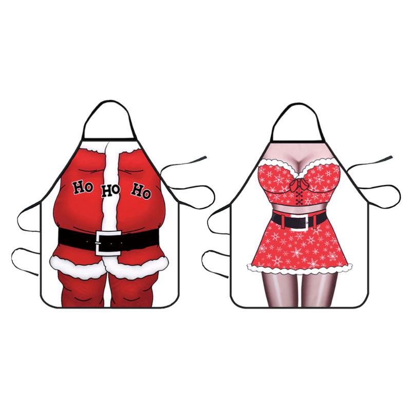 

2Pcs Santa Claus Apron Housemaid Kitchen Apron Personality Printing