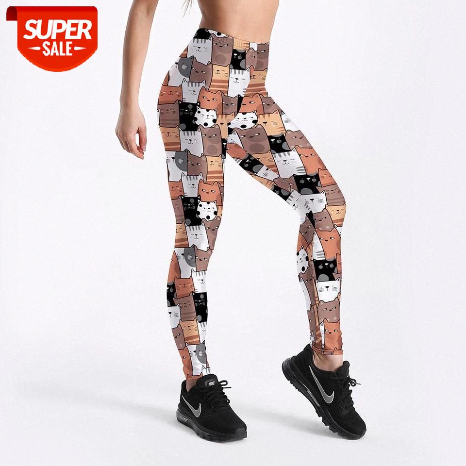 

Qickitout 12% Spandex Cute Elasticity Workout Leggings Women Printed Cartoon Funny Comic Cat Leggings Push Up Pants #1j18, Black;white