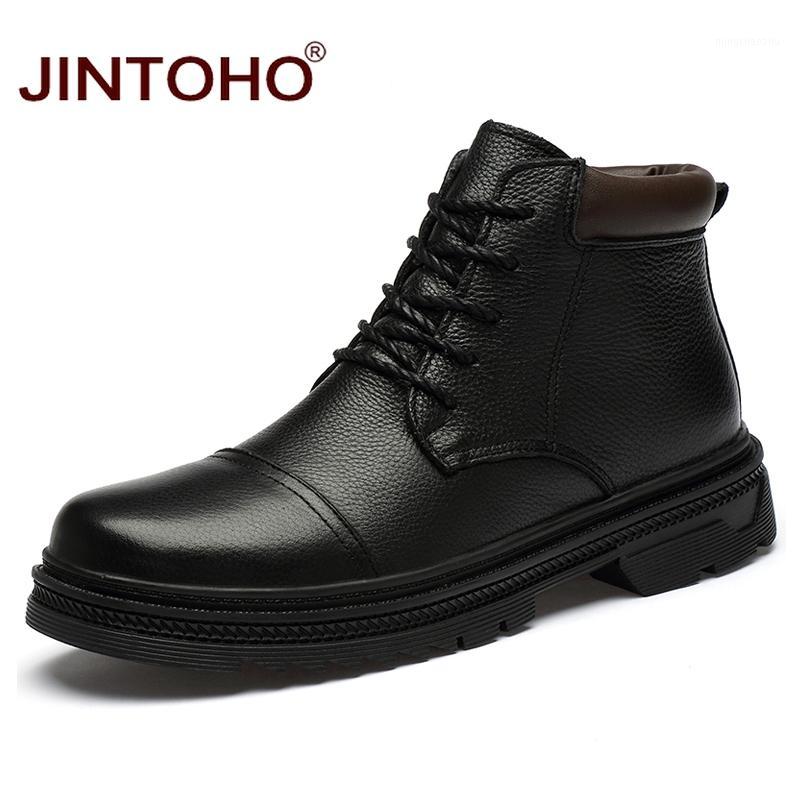 

JINTOHO Winter Men Genuine Leather Shoes Fashion Men Leather Boots Black Mens Ankle Boots Warm Winter Shoes Work Snow1, Black without fur