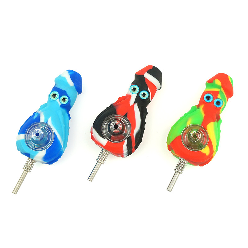 

octopus Shape FDA Silicone Smoking hand Pipe 15MM Glass Bowl Herbal Pipes