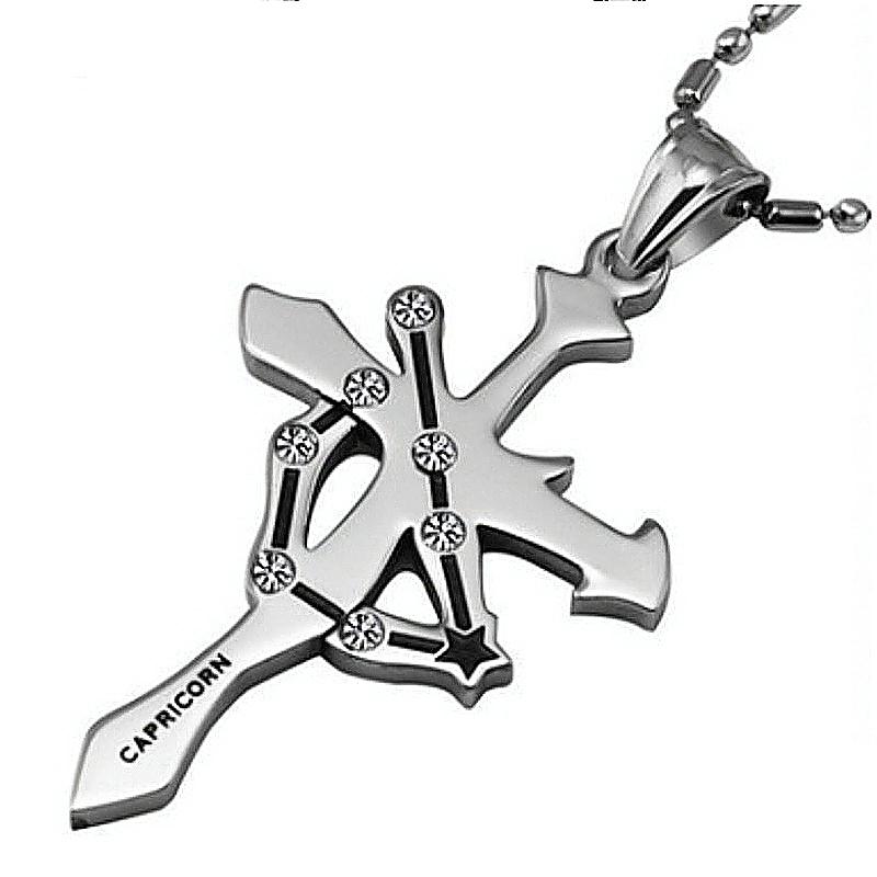 

chain necklace mens cross Zodiac sign constellation necklace pendants stainless steel male pentagram punk choker chains