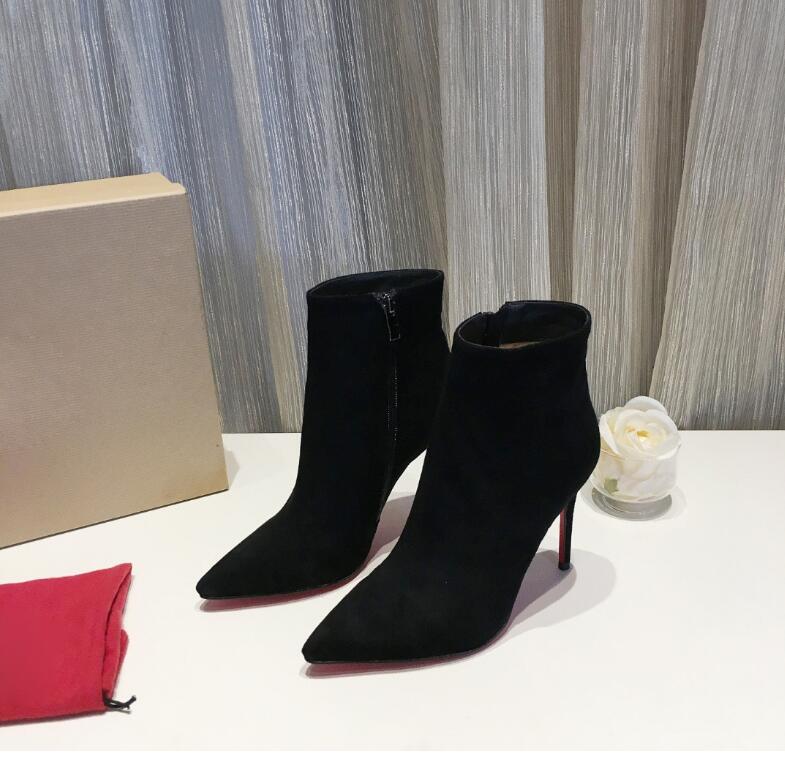 

2022 Classics Women Pointed Boots Red High Heel Bottoms Booties Shoes 8cm 10cm Winter Leather Ankle Boot 35-42 dgdges, Black