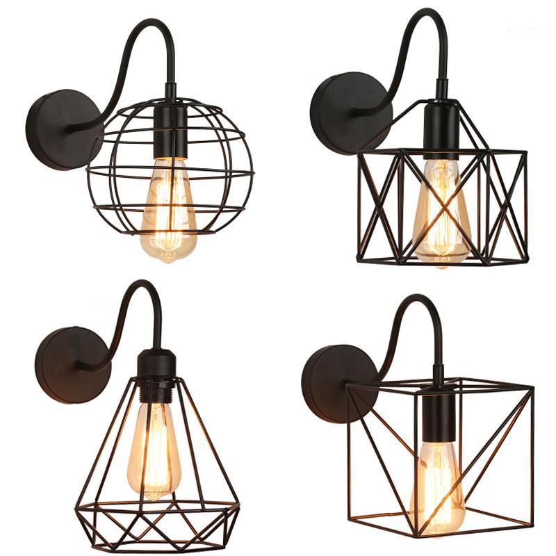 

Loft American Iron Black Lampshade Wall Lamp Vintage Cage Guard Sconce Wall Light Countryside Home Hotel Apartment Decor Lamp1