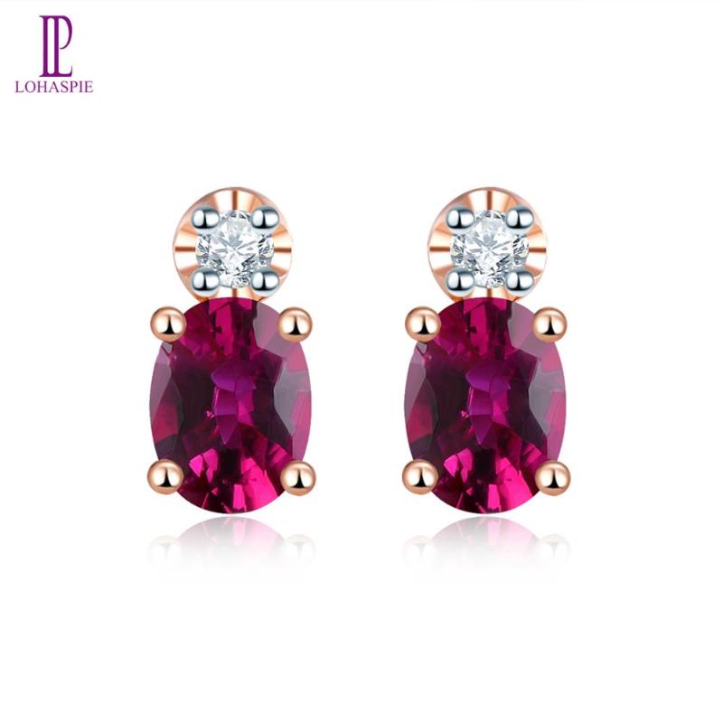 

LP 14 K Rose Gold Stud Earrings 0.552 Carats Natural No Heated Ruby & 0.03 Carats Diamonds Fine Jewelry Special Style Earring