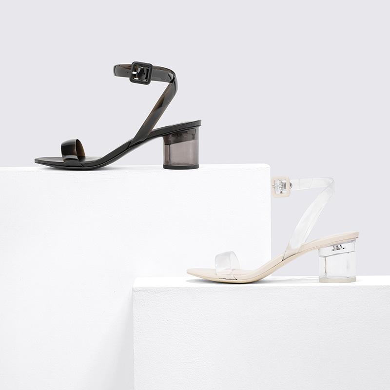 

2021 new summer transparent word with thick heel all-match high-heeled sandals female net red fairy style ins tide, White