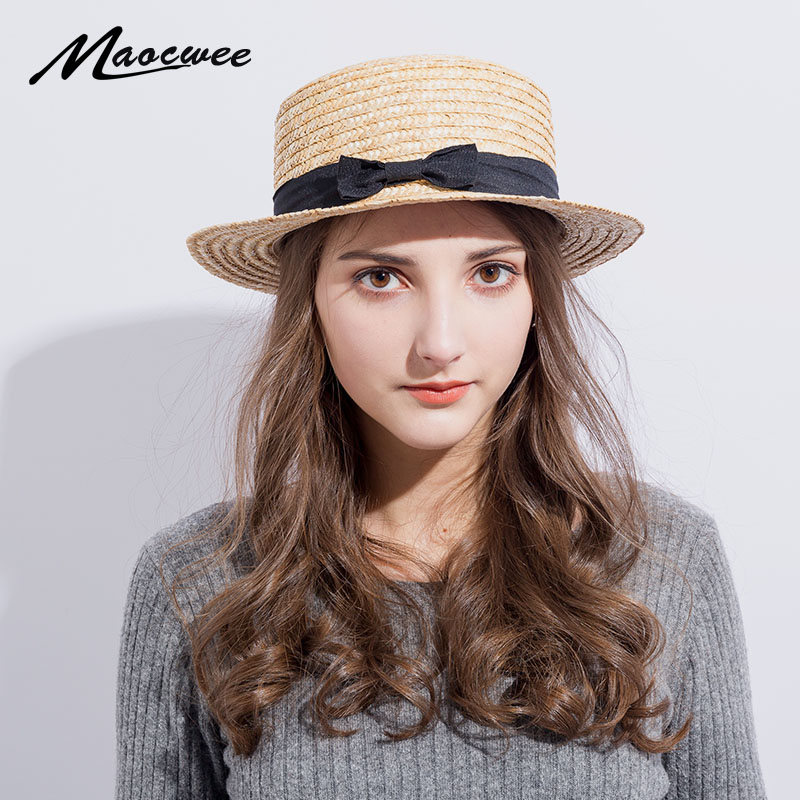 

Woman sun hat 2020 summer new fashion wheat Panama sun hat beach ribbon bow knot naval style straw woman cap