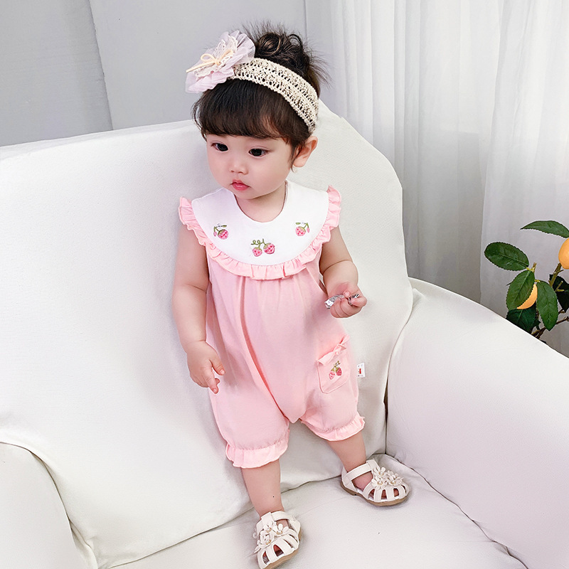 

2021 New Summer Rompers Embroidery Clothing Kids Jumpsuits Newborn Baby Girls Clothes 0-2y H45q, Pink